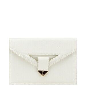 Saint Laurent YSL logo clutch bag Shoulder white gold leather